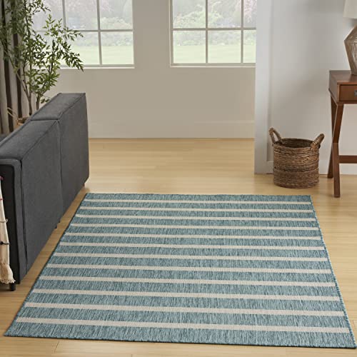 Nourison Positano Indoor/Outdoor Aqua Ivory 7' x 10' Area Rug, Easy Cleaning, Non Shedding, Bed Room, Living Room, Dining Room, Deck, Backyard, Patio (7x10)