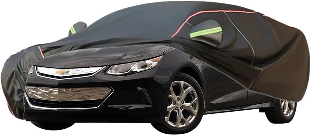 WOLWES Car Cover are Suitable for Chevrolet Volt All-Weather Windproof, Snowproof, Rainproof, UV-Protected and Breathable All-Season Universal with Side Door Zip Oxford Cloth Car Cover (Color : Black