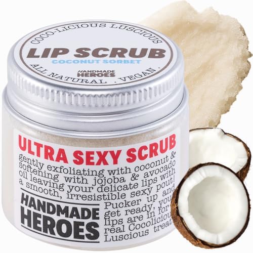 100% Natural Lip Scrub, Vegan Conditioning Coconut Lip Exfoliator - Gentle Exfoliant, Sugar Lip Polish and Lip Exfoliator Scrubber for Chapped and Dry Lips, 1oz (Coconut Sorbet)