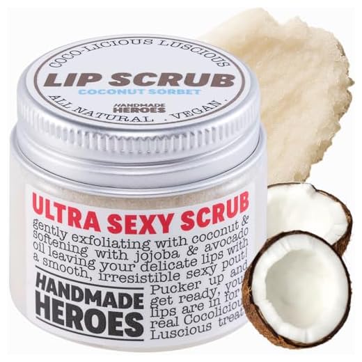 100% Natural Lip Scrub, Vegan Conditioning Coconut Lip Exfoliator - Gentle Exfoliant, Sugar Lip Polish and Lip Exfoliator Scrubber for Chapped and Dry Lips, 1oz (Coconut Sorbet)