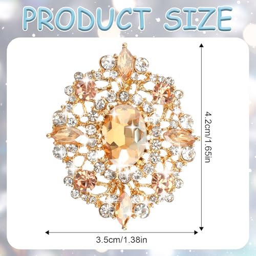 Image of Gold Crystal Brooch, Champagne Gold Small Brooches Pin for Women, Vintage Diamante Elegant Brooches for Clothes, Sweater, Coat, Scarves, Dress, Wedding, Bridal