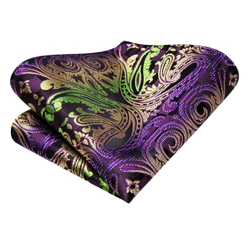 Image of Hi-Tie Paisley Floral Ties Set for Men Silk Mens Stripes Necktie Pocket Square Cufflinks Set Formal Business