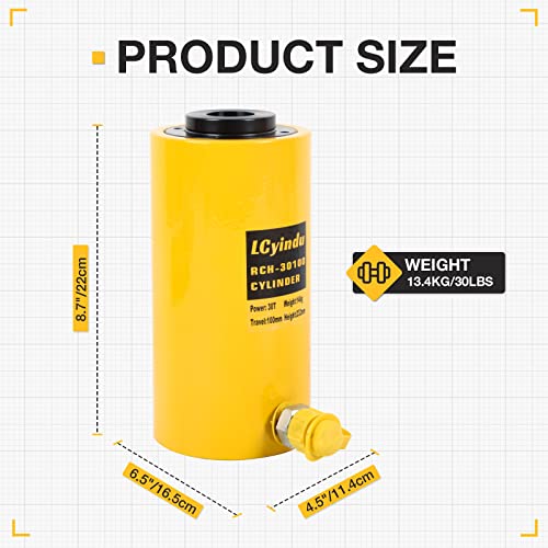 Image of 30T Hydraulic Cylinder Jack, 4 inch Stroke Single Acting Hollow Porta Power Ram for Machinery & Bridges