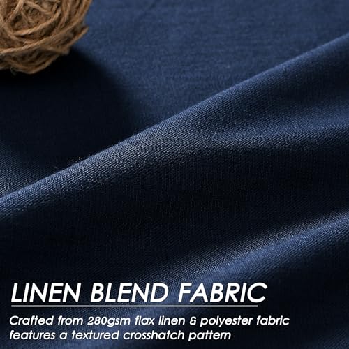 Image of Navy Blue 100% Blackout Linen Curtains for Bedroom 45 Inches Long Back Tab Thermal Insulated Modern Luxury Nautical Decor Black Out Curtain for Living Room Dining Room Drapes 52x45, 2 Panels