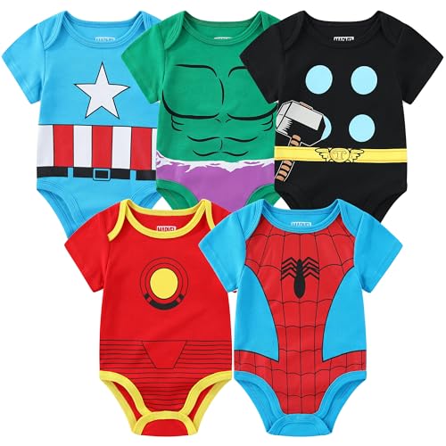 Image of Marvel Avengers Baby Boys 5 Pack Short Sleeve Bodysuit for Newborn and Infants