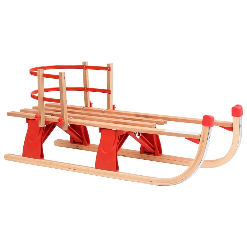 Klappschlitten Holz mit Rückenlehne robuste Metallkufen Zugseil faltbar leicht Kinder Erwachsene Winter Outdoor Berg Piste Rodel Spaß