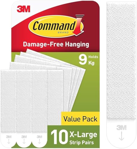 Command Tiras Adhesivas para Colgar Cuadros XL, Blancas, 10 Pares de Tiras Adhesivas Extragrandes, Para Marcos, Espejos y...