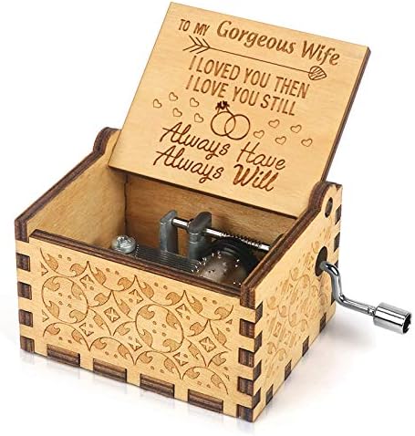 Music Box Hand Crank Engraved Musical Box-U R My Sunshine Mechanism Antique Vintage Personalizable Gift for husband To gorgeous wife on birthday anniversary Christmas Thanksgiving