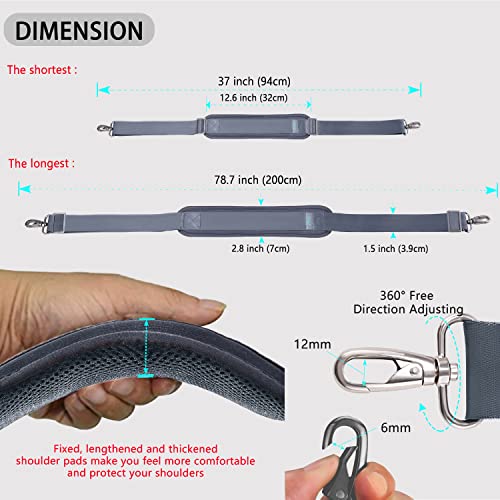 Image of ZINZ 79 inch Shoulder Strap, Extra-thick Fixed Cushion Pad and Dual Clasps Universal Replacement Strap with Metal Swivel Hooks for Laptop Bags, Luggage Bags, Camera, Crossbody (200cm,Dark Gray)