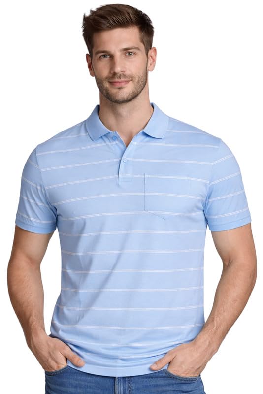Image of SANE ORIGINALS Half Sleeve Polo T-Shirt for Men with Pocket || Stripe Collar and Pocket T-Shirt for Men Half Sleeves