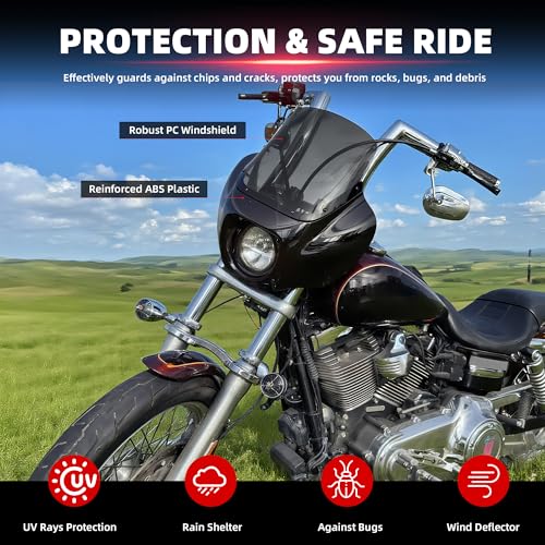 Image of FATECIM Headlight Quarter Fairing with 13 inch Smoke Windshield & Bracket Mount For Harley 2018-2020 2025 Street Bob FXBB, 2021-2024 Street Bob 114 FXBBS, 2020-2024 Softail Standard FXST