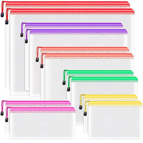 Image of Umriox Zipper Bags, 6 Assorted Size (6 Colors, 12 Packs), Project Bags for Cross Stitch, Mesh Zipper Pouch for Office Supplies Travel Accessories and Board Games Storage