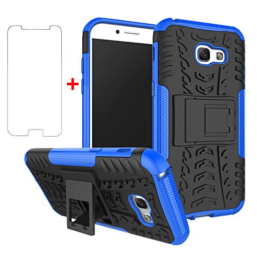 Cover per Samsung Galaxy A5 2017 con Pellicola Vetro Temperato Vetrino Supporto Resistente Protettiva Protezione SM-A520F SM A520F Custodia Case Maschio Ragazza silicone tpu blu