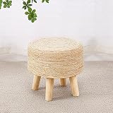 Cpintltr Round Ottoman Natural Seagrass Footstool Hand Weave Water Hyacinth Poufs Eco Friendly Sofa Foot Stool Soft Step Stool Padded Foot Rest with Pine Legs for Living Room (Natural White)