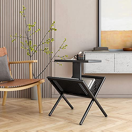 Mesa lateral de sofá, mesa de canto de vime, mesa lateral de 2 camadas pequena mesa de centro, mesa