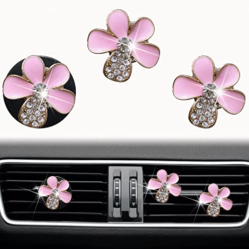 Image of Bling Daisy Air Vent Clips, 3 Pcs Cute Flower Car Air Fresheners Vents Clips Diamond Vent Clip Car Interior Decor Charm Cute Car Accessories Car Decoration for Women (Pink)