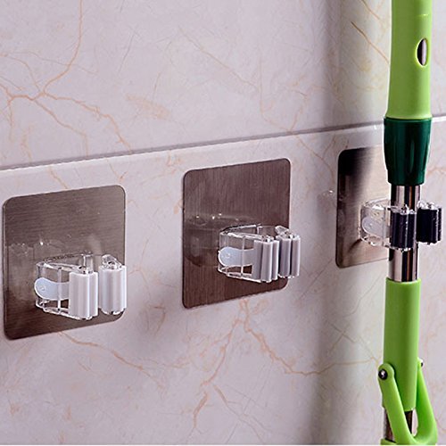 hjuns  Juego de escoba Mop soporte abrazadera carpeta de baño colgante de pared Mop montado en la pared mantiene limpia, escoba, recogedor, pala