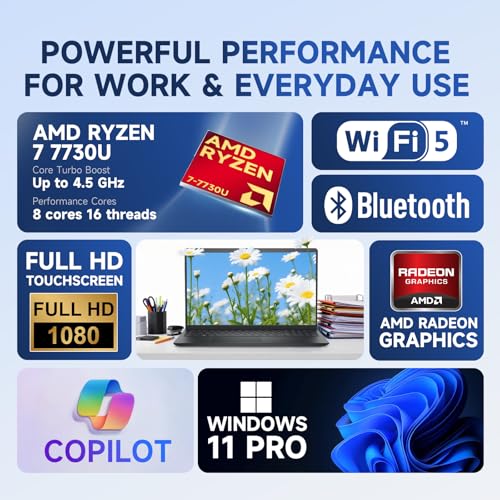 Image of Dell Inspiron 15 3535 Touchscreen Laptop - 15.6 inch FHD Anti-Glare Display, AMD Ryzen 7 7730U, 32GB RAM + 1TB SSD, AMD Radeon Graphics, Windows 11 Pro, Copilot AI Laptop for Business, Wi-Fi, HDMI