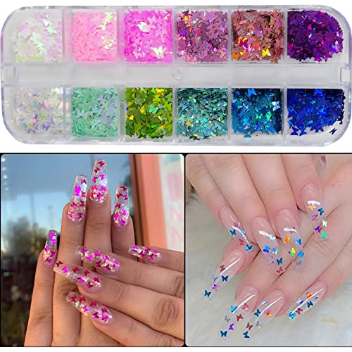 4 Boxes Holographic Nail Glitters Sequins Set Laser Butterfly Heart Alphabet Letter Star Chunky Glitter Flakes Acrylic Nail Art Tips Stickers Decorations For Craft/Resin Art/Makeup #TOP2