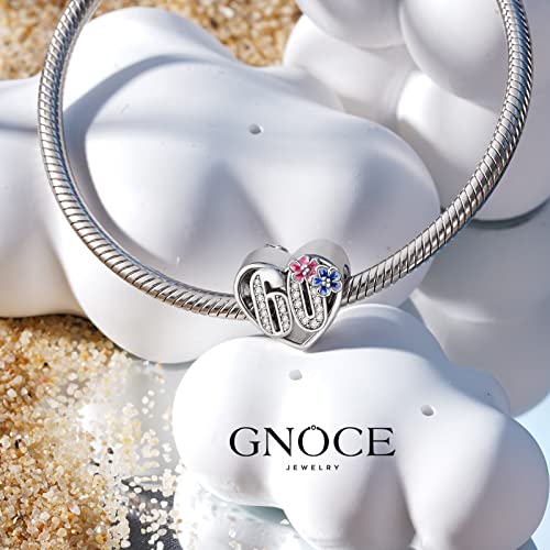 GNOCE Celebration 60th Birthday Heart Charms 925 Sterling Silver Bead Charms Birthday Gift for Women Wife Fit Snake Chain Bracelets (60th Birthday)4
