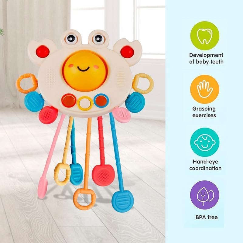 TIUDTOY Pull String for Babies Teething Strings Sennsory Monttessori Baby Girl,Travel for 6+Months Boy Food Grade Silicone Fine Motor Skills for Toddlers (Crab) 3