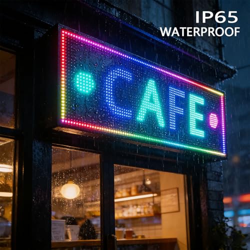 Image of P10 Digital Scrolling Led Sign Board Programmable, Open Neon Signs, Outdoor Waterproof Electronic Message Display Board , Full Color High Brightness Wifi Control, for Advertising Public Business Store Restaurant Window 39''x14''