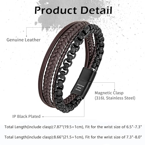 Image of murtoo Mens Bracelet leather and Steel, Stainless Steel Chain and Leather Bracelets for Men