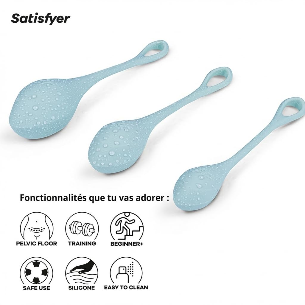 Satisfyer Yoni Power 2 Boules d'amour | Set de 3 boules d'entraînement du plancher pelvien en silicone | Boules de Kegel pour femmes | 22-73g et 2-3cm | Débutants & Avancés | Boule de geisha