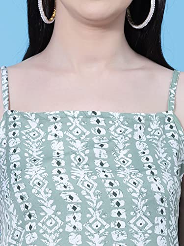 Image of OOMPH! Women's Western & Fusion wear Sleeveless Floral Beach Dress for Women, Light Green - md663l