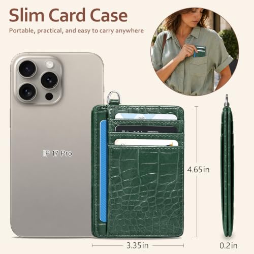 Image of Coco Rossi Crocodile Wallet Women Slim Credit Card Holder with Keychain | Luxury Wallets, Alligator Print, RFID Blocking, ID Case, Small Minimalist, Womens Girls Gift, Forest Green Croc