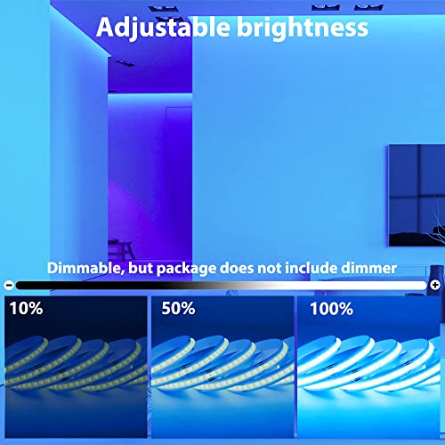 Image of 12V COB LED Strip Light,16.4ft RGB Flexible Dimmable LED Light Strip,576 LEDs /M LED Light Fixtures for Bedroom Kitchen Cabinets Home Indoor(Only Strip)