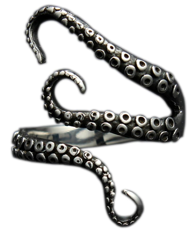 316L Stainless Steel Pirate Octopus Tentacles Black S-Shaped One Size Opening Ring