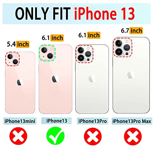 VANAVAGY Compatible for iPhone 13 Wallet Case for Magsafe,RFID Flip Leather Cover with Wrist Supports Wireless Charging with Card Holder and Glass Screen Protector,Purple