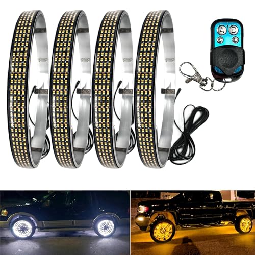 NBWDY 17in Quad Row Amber White Wheel Ring Lights w/Amber Turn Signal Fuction RF Remote Control,4320LEDs Waterproof IP68 Rim Tire Wheel Lights for Truck Car SUV Pickup