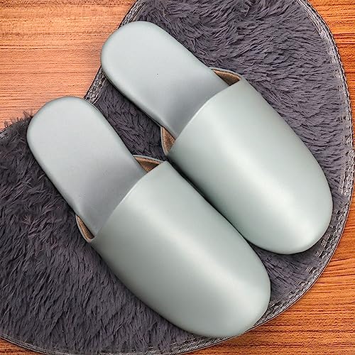 GHYUBYER Women's Leather Slippers Indoor ，Unisex Closed Toe Slippers for Women Indoor, Quiet Soft Bottom Suede Sole for Comfort (Color : Light Green, Size : 37/38 EU)2