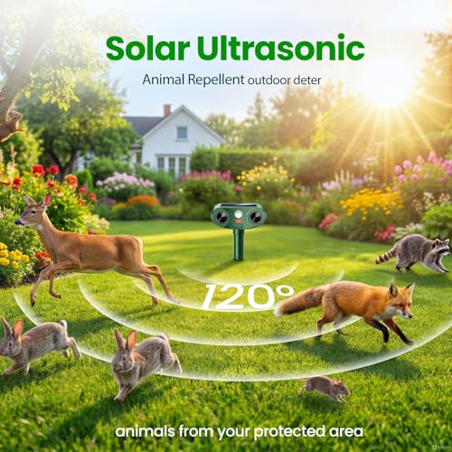 2026 Upgraded Ultrasonic Solar Animal Repellent Outdoor, Deer Repellent Devices Squirrel Cat Raccoon Rabbit Dog Deterrent with Motion Sensor for Yard Garden Lawn by Thcritter - Used condition - Image 2