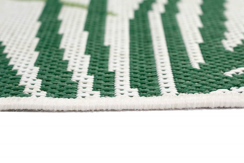 Teppich-Traum In- & Outdoor Teppich Sisal Optik Balkon Küche Wohnzimmer Terrasse Palmenzweige in grün auf sandfarbe Größe 200x280 cm