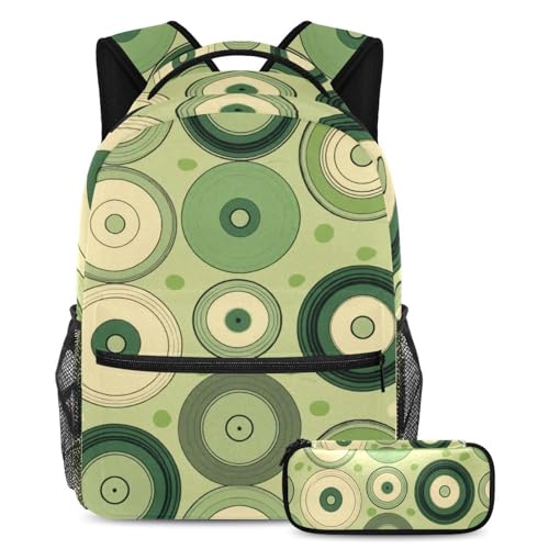 Sac d'école tendance disques verts multicolore avec sa trousse
