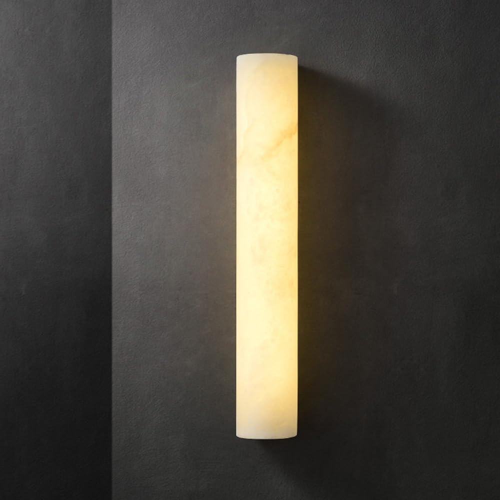 HUAYUSEDF Alabaster Wall Sconce Cylinder Natural Marble Sconces with Stone Mounted Lights Hardwired 3000K Lighting Luxury Modern Bathroom Vanity Bedroom Living Room Staircase(52CM)
