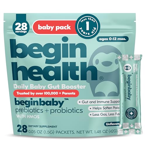 Image of Begin Health BeginBaby Prebiotics and Probiotics for Infants 0-12 Months | Baby Formula Prebiotic + Probiotic Powder with 2'-FL HMO's & B. Infantis for Optimal Digestion | 28-Packs - Unflavored
