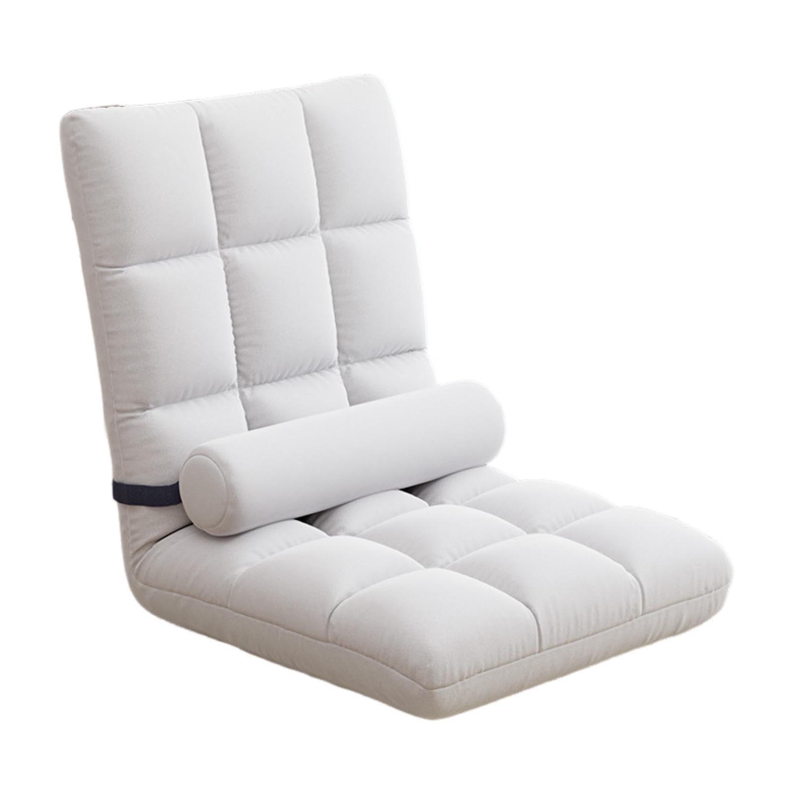 Silla de Piso Plegable con Soporte Lumbar y Ajuste Múltiple Sofá Reclinable para Leer O Descansar Desmontable y Fácil de Limpiar Adecuada para, Blanco, Individual