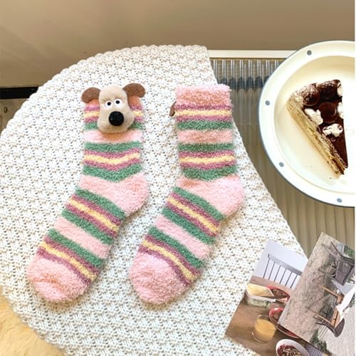 Image of 5 Pairs Fuzzy Socks for Women, Winter Thickening Coral Velvet Cozy Socks, Warm Home Sleeping Socks, Cute Animal Slipper Socks