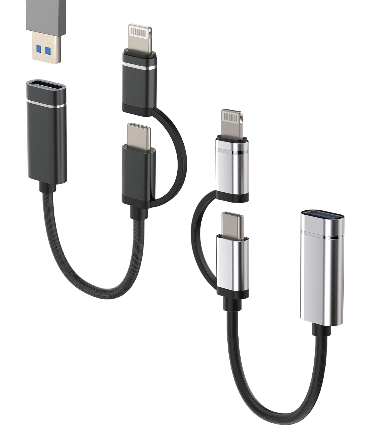 USB A to USB C Lightning Adapter(2Pack) 3.0 OTG Camera Mouse Converter Thunderbolt Port Dongle Adaptador para Compatible for Samsung for LG for IPhone15 Pro Max Plus ipad 10?Air4/5?Mini6?Pro