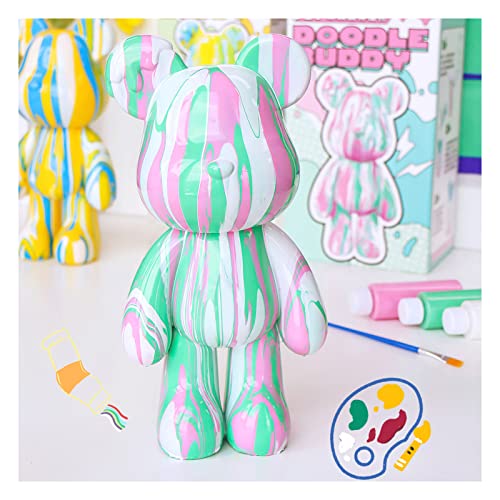 Coniuty DIY Creative Painting Fluid Bear Figure Kit Drip Bear Paint Design for Home Decoration (Green Fluid Bear)