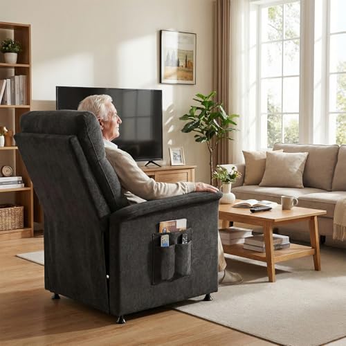 Image of Power Recliner Chair for Adults with Heat & Massage - Soft Fabric Electric Reclining Sofa with Remote Control, 3 Side Pockets, 180 Lay Sleeper for Living Room Home Theater, Black