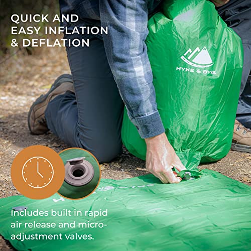 Hyke-Byke-Appalachian-Inflatable-Sleeping-Pad-for-Camping-and-Backpacking-WR-70-D-Ripstop-Nylon-Fabric-76-x-24-in-Long-Gray-Green