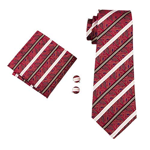 Cravate en soie rouge de mariage avec boutons de manchette et mouchoir de costume business