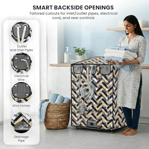 Image of Star Weaves Top Load Fully Automatic Washing Machine Cover for 6 kg, 6.5 kg, 7kg & 7.5 kg (Printed) | Waterproof & Dustproof Polyester Fabric with Zipper | Protection Cover | 59 x 59 x 86 cm