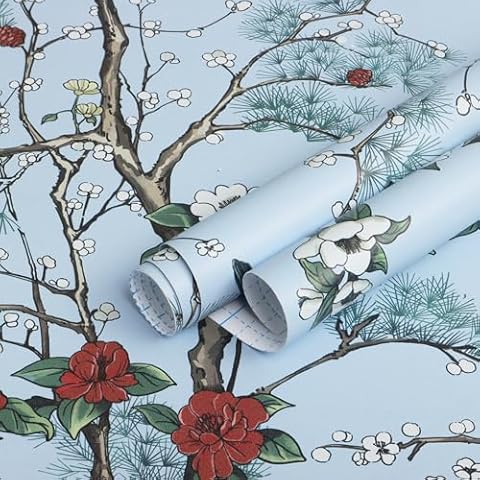 EeeComing Vintage Peel and Stick Wallpaper Vintage Floral Wallpaper 197inch×16.14inch Removable Wallpaper Peel and Stick Decorative Wallpaper for Bedroom Bathroom Wallpaper Self-Adhesive Rolls PVC Cover