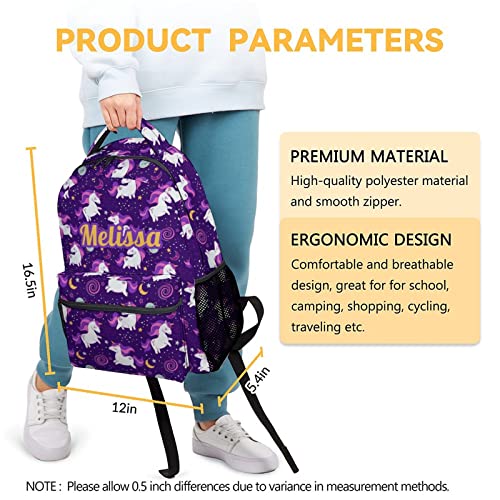 Custom Unicorn Backpack for Girls, Personalized 16" Backpacks for School, Cute Lightweight Bookbag for Kids Students, Gifts for Unicorn Lovers2